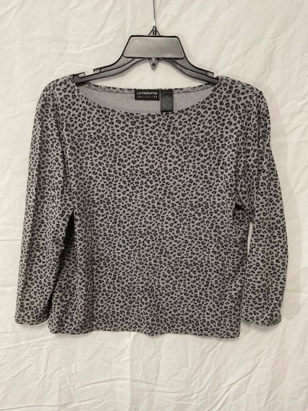 Liz Claiborne Collection Grey Black Leopard Print Long Sleeve Top Size M